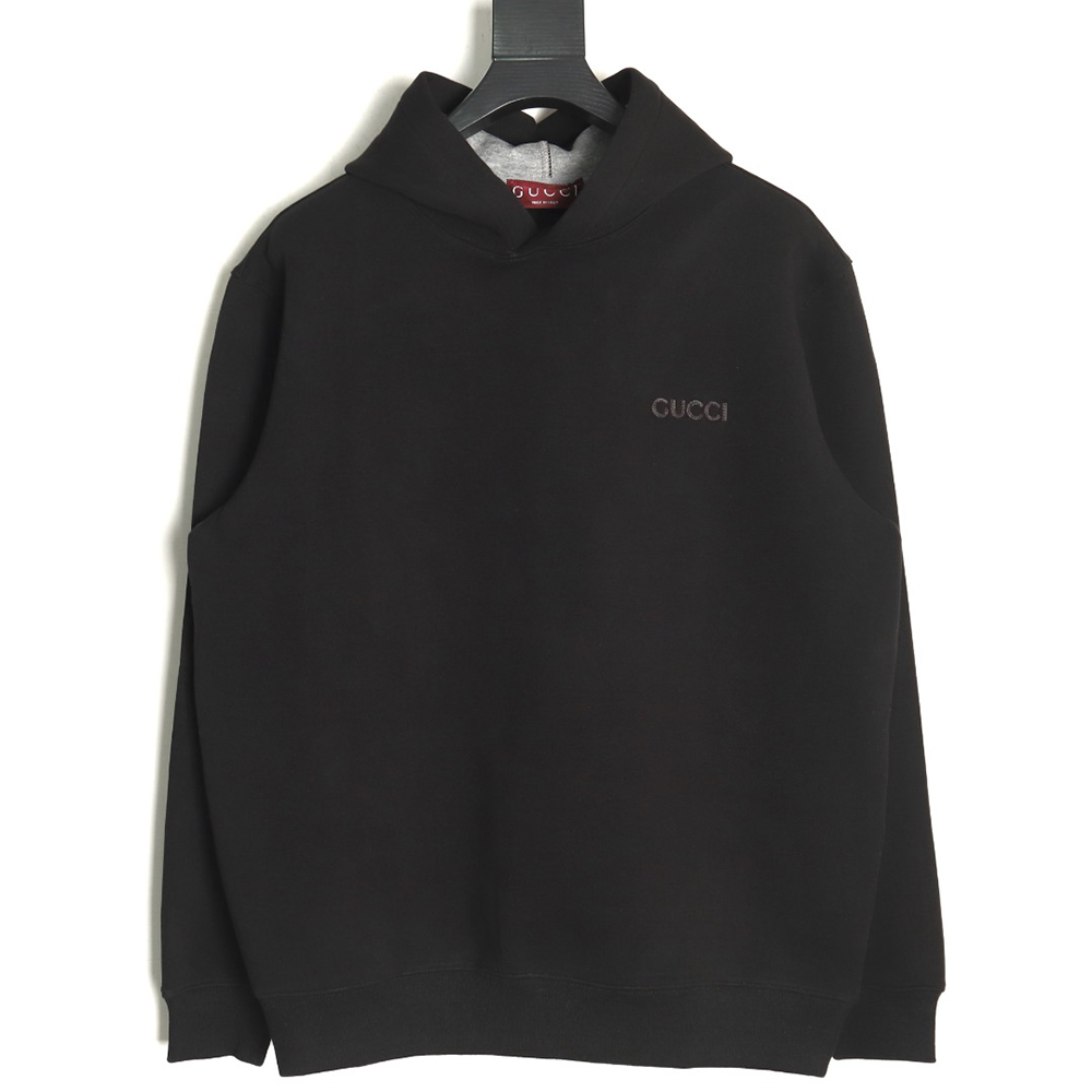 G*u*i small logo space cotton composite knitted hooded sweatshirt