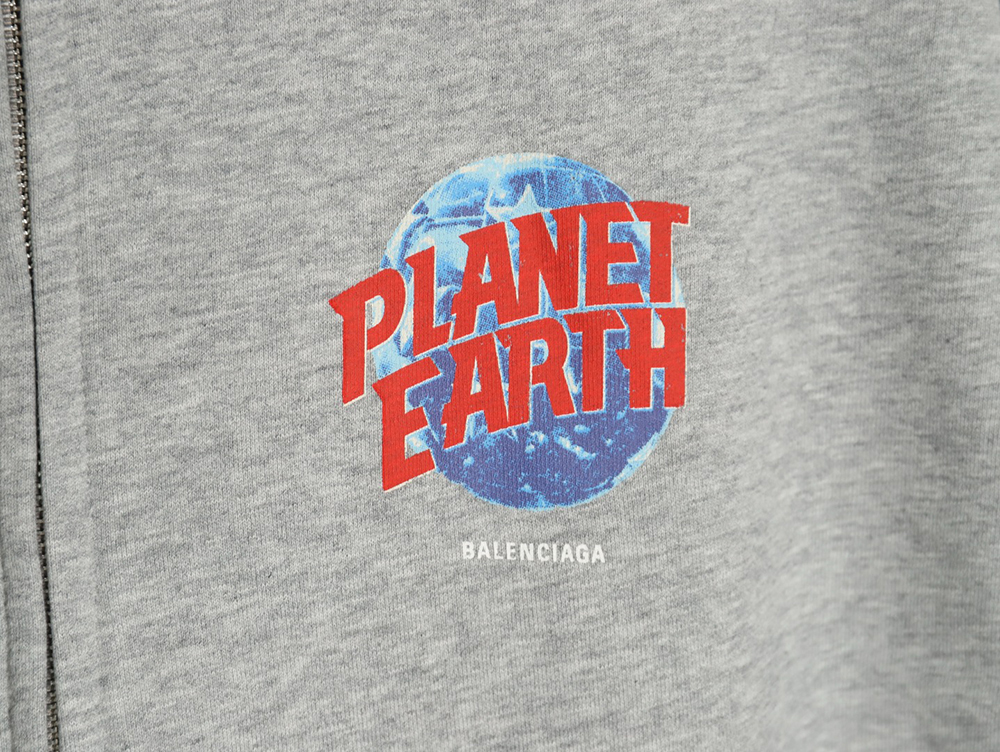 Ba*len*cia*ga globe pattern printed distressed zipper jacket