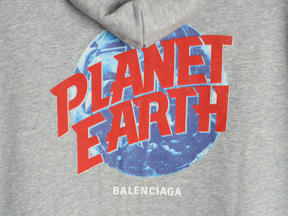 Ba*len*cia*ga globe pattern printed distressed zipper jacket