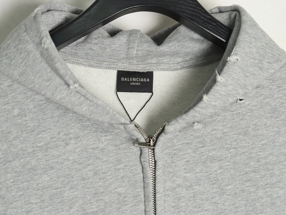 Ba*len*cia*ga globe pattern printed distressed zipper jacket