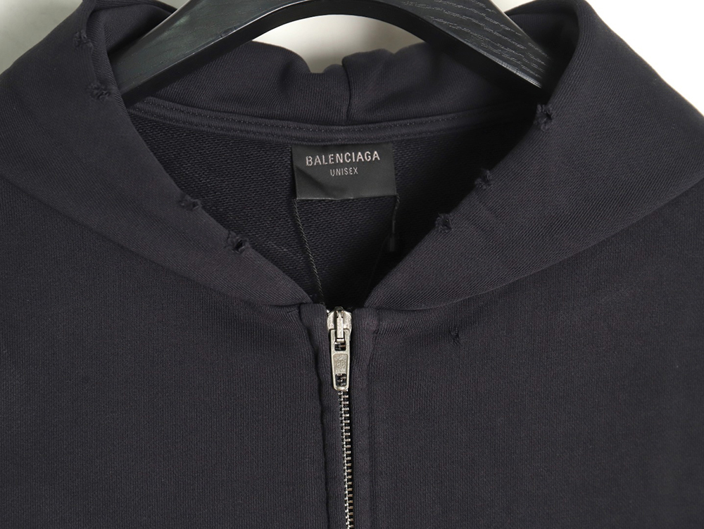 Ba*len*cia*ga globe pattern printed distressed zipper jacket tsk1