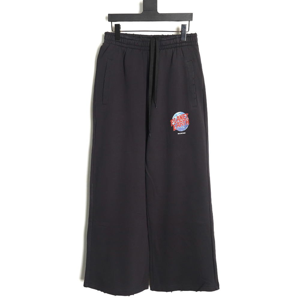 Ba*len*cia*ga earth pattern print distressed trousers tsk1