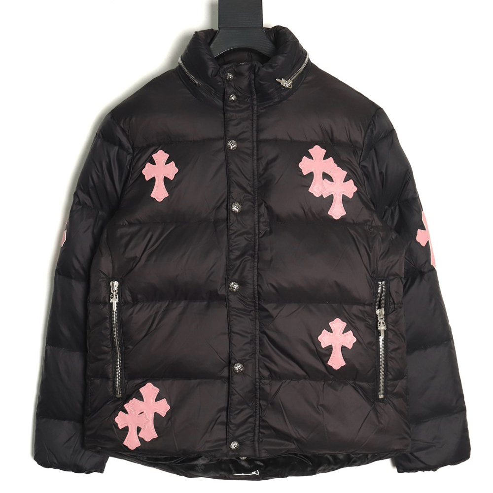 Ch**me He**ts cross leather label embroidery remake silver down jacket