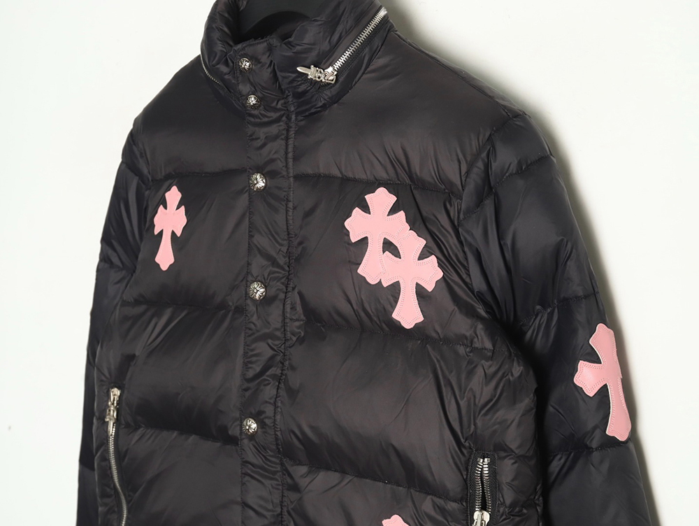 Ch**me He**ts cross leather label embroidery remake silver down jacket