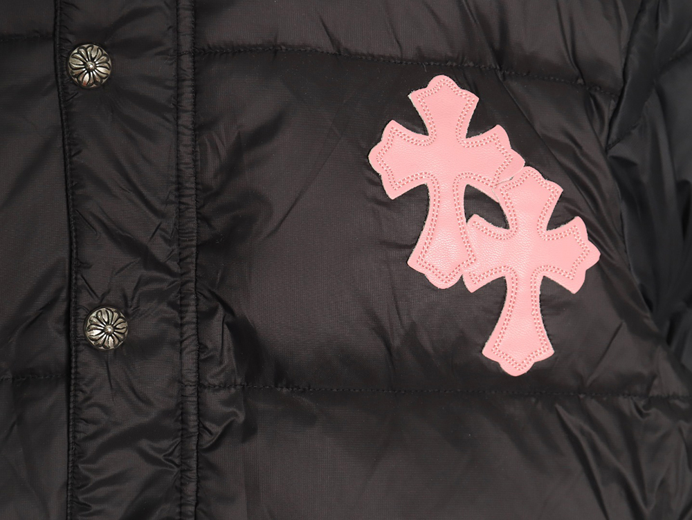 Ch**me He**ts cross leather label embroidery remake silver down jacket