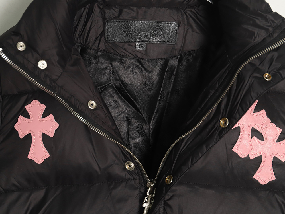 Ch**me He**ts cross leather label embroidery remake silver down jacket