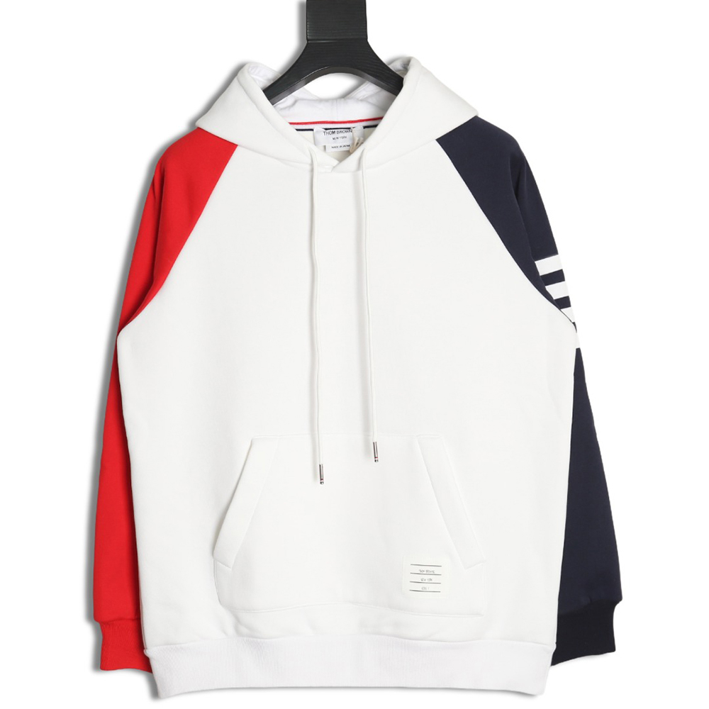 Thom Browne patchwork four-bar fleece hooded sweatshirt