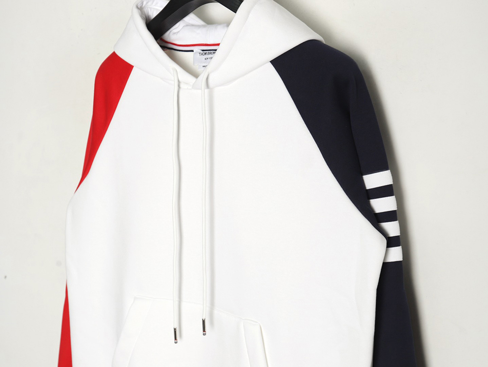 Thom Browne patchwork four-bar fleece hooded sweatshirt
