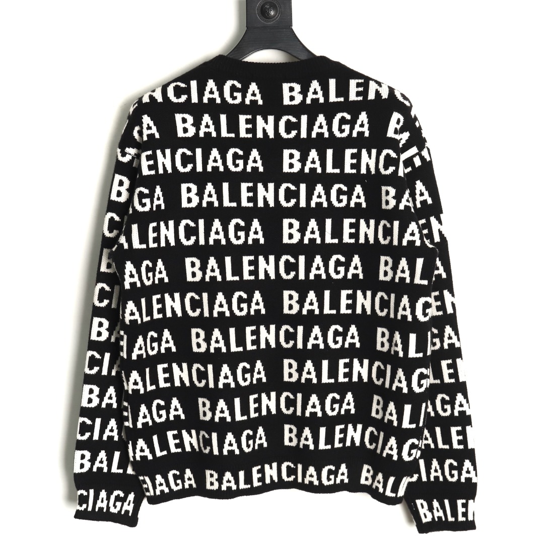 Ba*len*cia*ga jacquard full print bullet screen letter round neck sweater tsk1