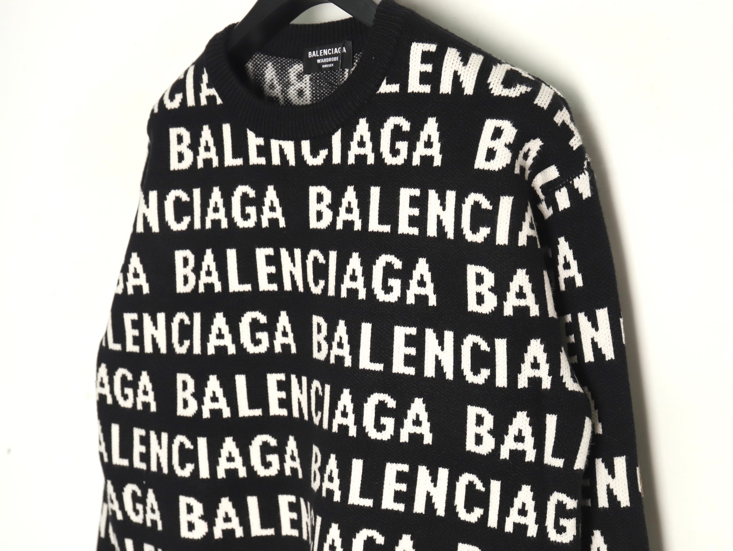Ba*len*cia*ga jacquard full print bullet screen letter round neck sweater tsk1