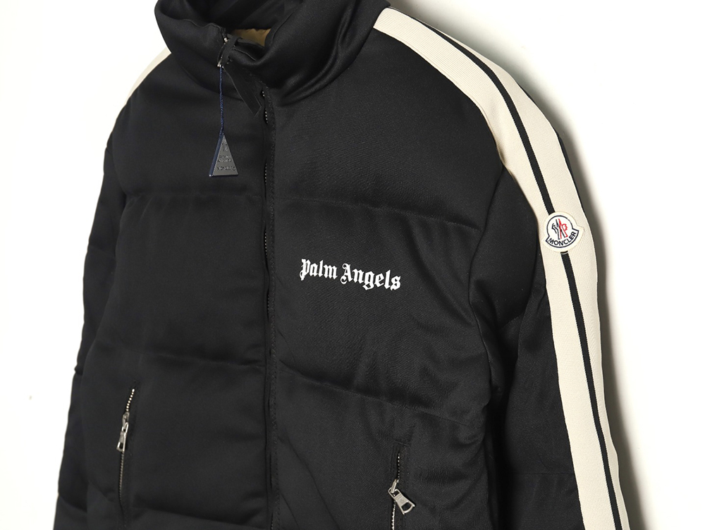 Moncler & Palm Angels joint color strip embroidery logo down jacket TSK1