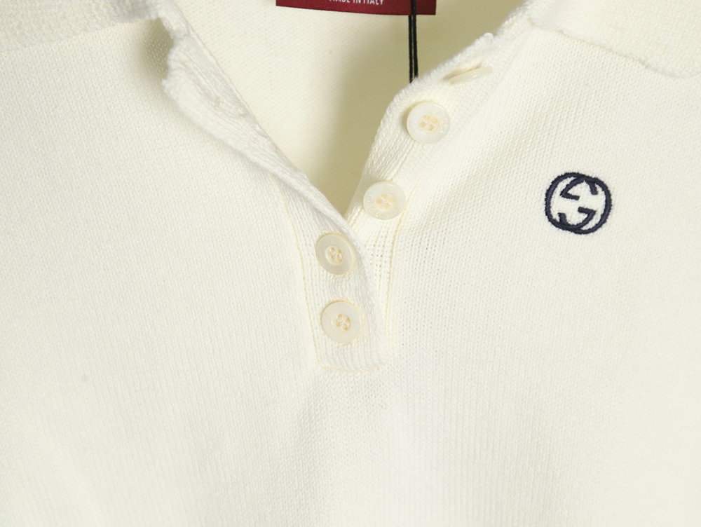 G*u*i double g embroidered lapel half-breasted wool knit sweater