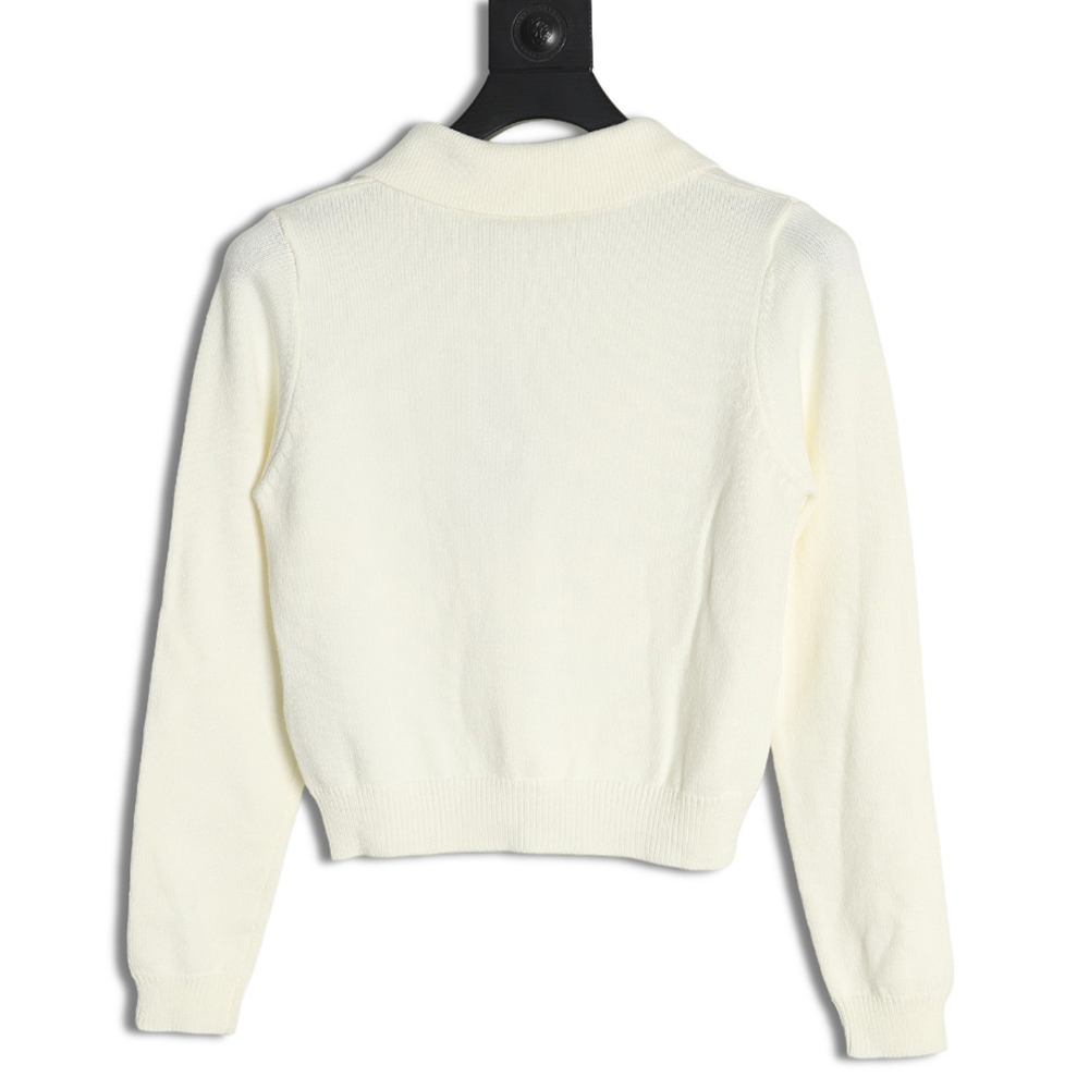 G*u*i double g embroidered lapel half-breasted wool knit sweater