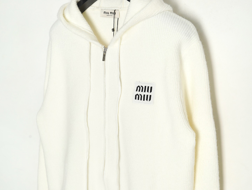 Miu Miu logo embroidered zip-up hooded sweater