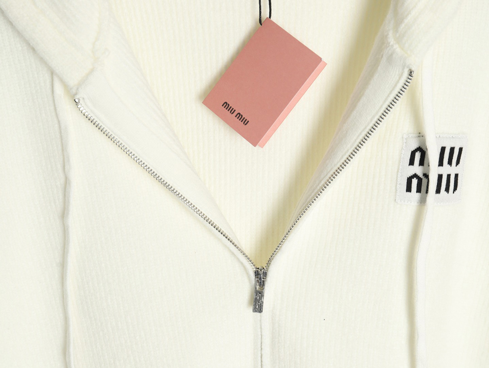 Miu Miu logo embroidered zip-up hooded sweater