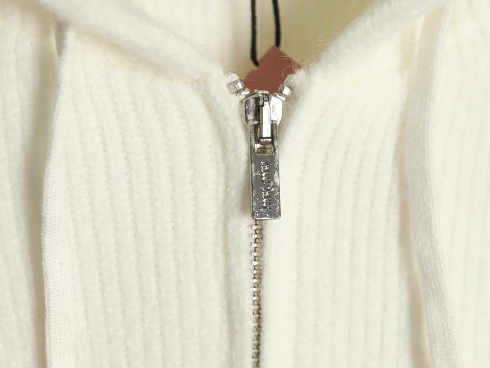 Miu Miu logo embroidered zip-up hooded sweater