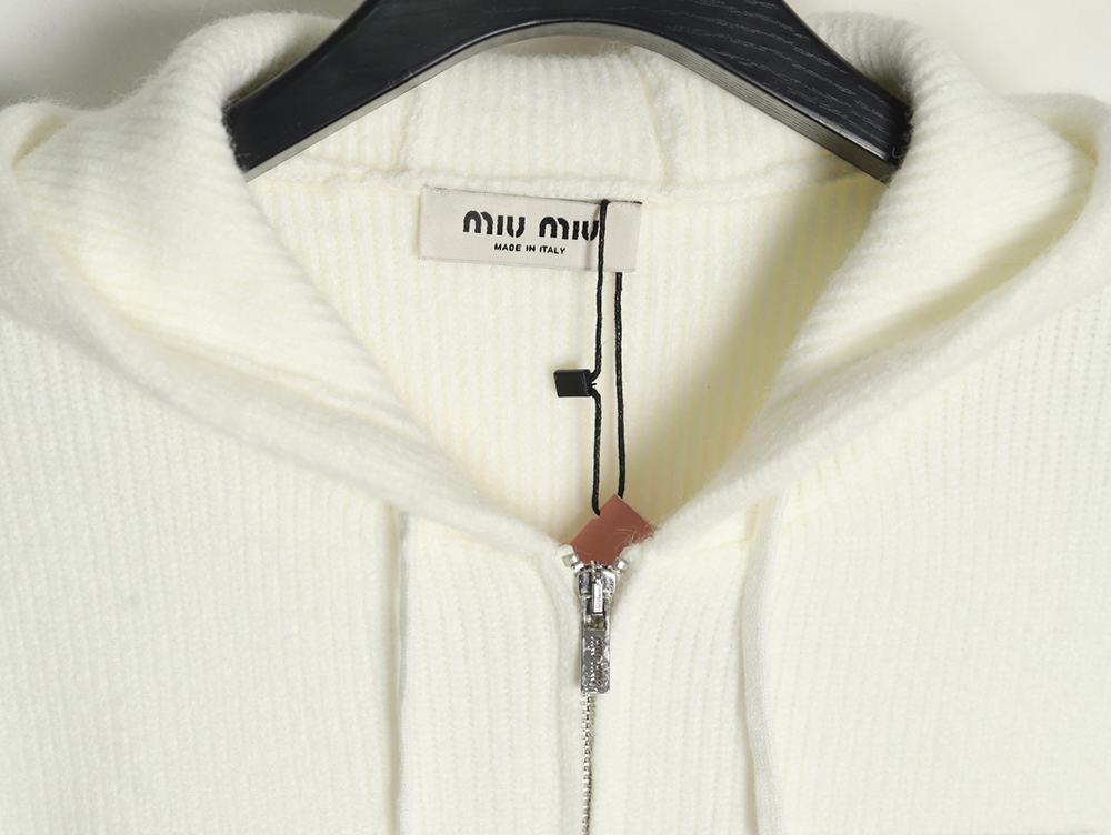 Miu Miu logo embroidered zip-up hooded sweater