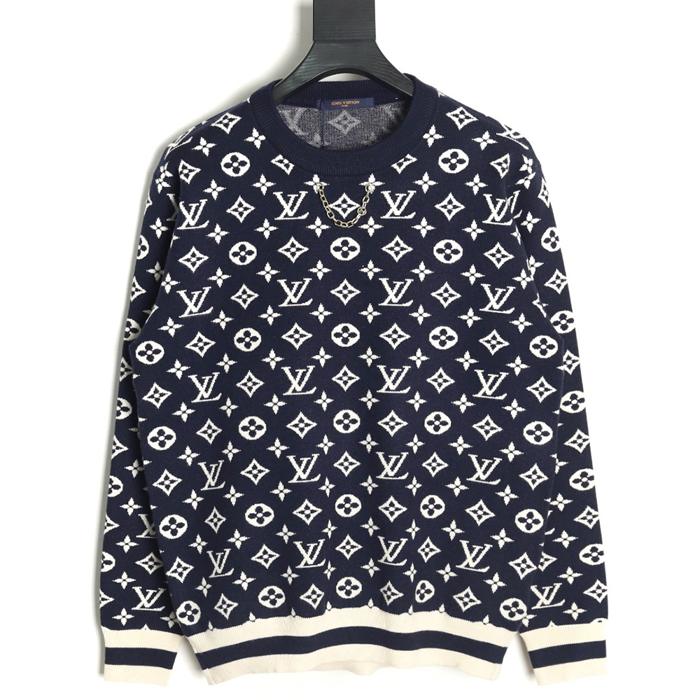l0*is V*t0n chain all over print monogram round neck sweater tsk1