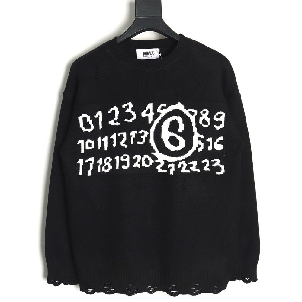 ma*s*n Ma*i*la numbers distressed knitted crewneck sweater