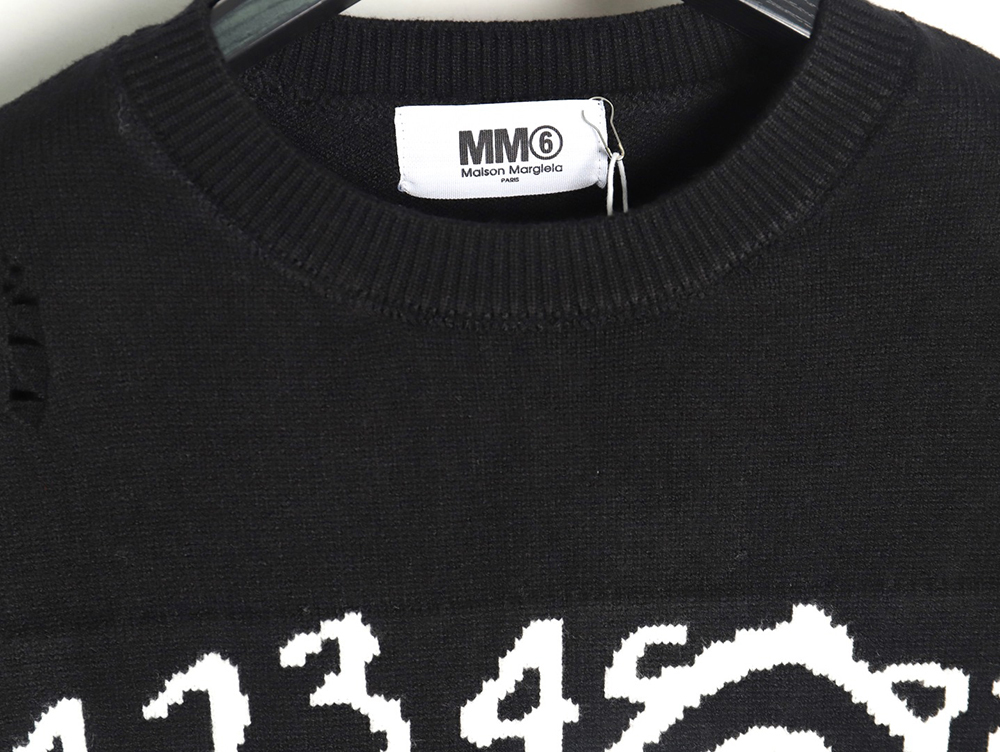 ma*s*n Ma*i*la numbers distressed knitted crewneck sweater