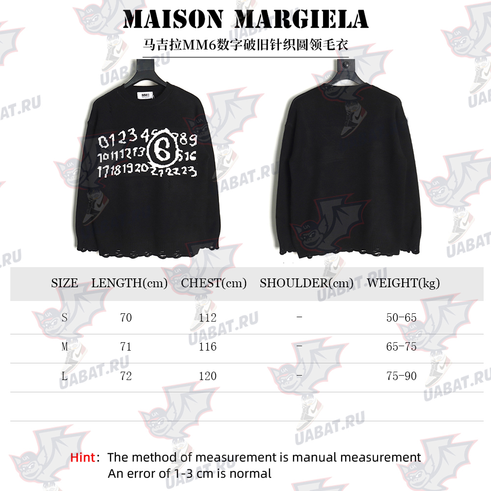 ma*s*n Ma*i*la numbers distressed knitted crewneck sweater