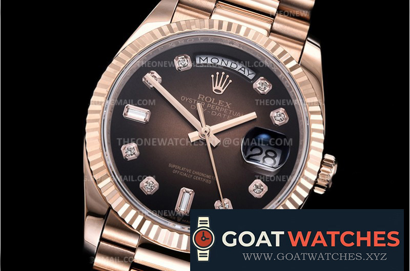 R*l*x - daydate 36mm flt pres rg/rg brown diam ewf a3255 mod