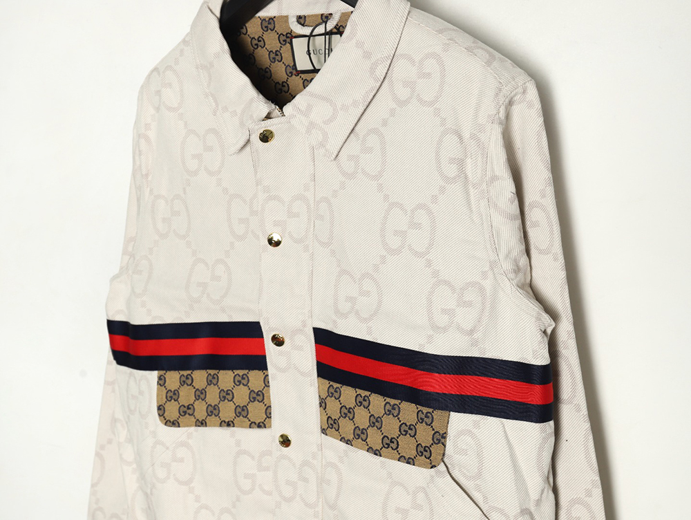 G*u*i double g all-over jacquard patchwork ivory denim jacket