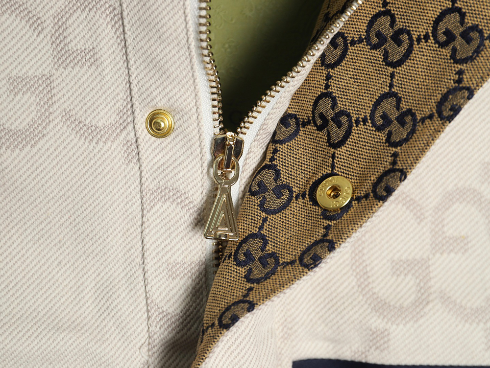 G*u*i double g all-over jacquard patchwork ivory denim jacket