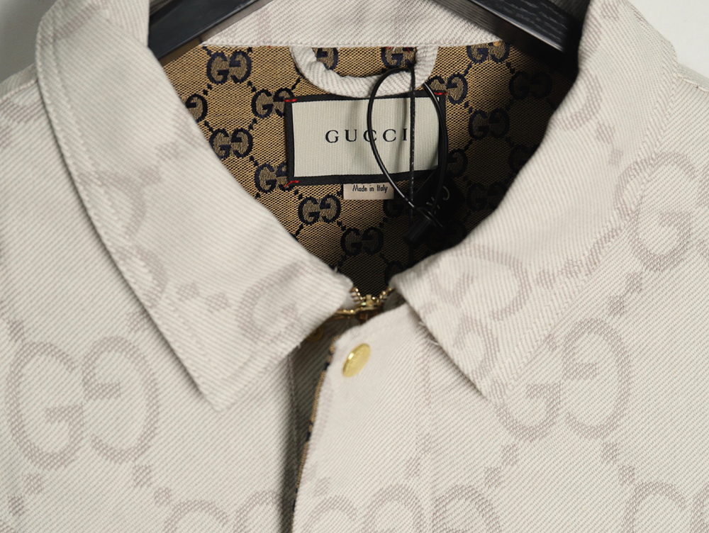 G*u*i double g all-over jacquard patchwork ivory denim jacket