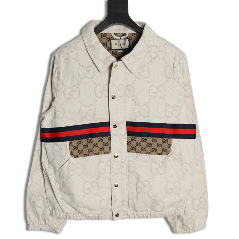 G*u*i double g all-over jacquard patchwork ivory denim jacket