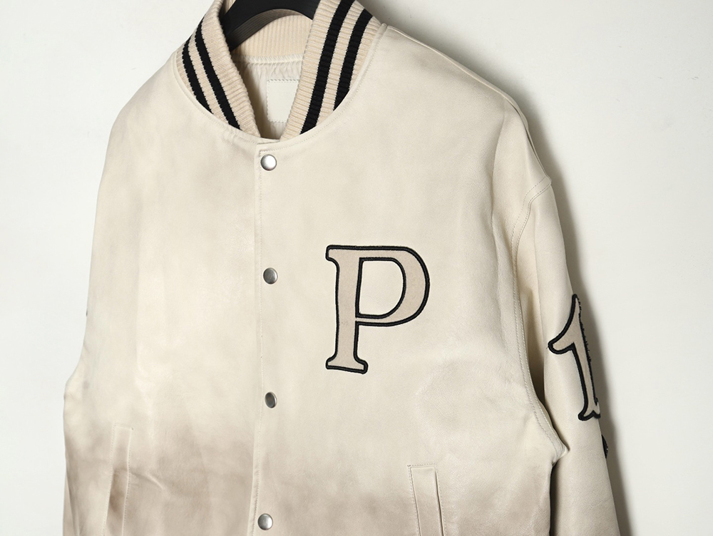 Pra*a p logo leather bomber jacket