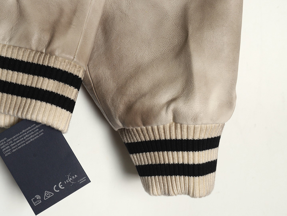 Pra*a p logo leather bomber jacket