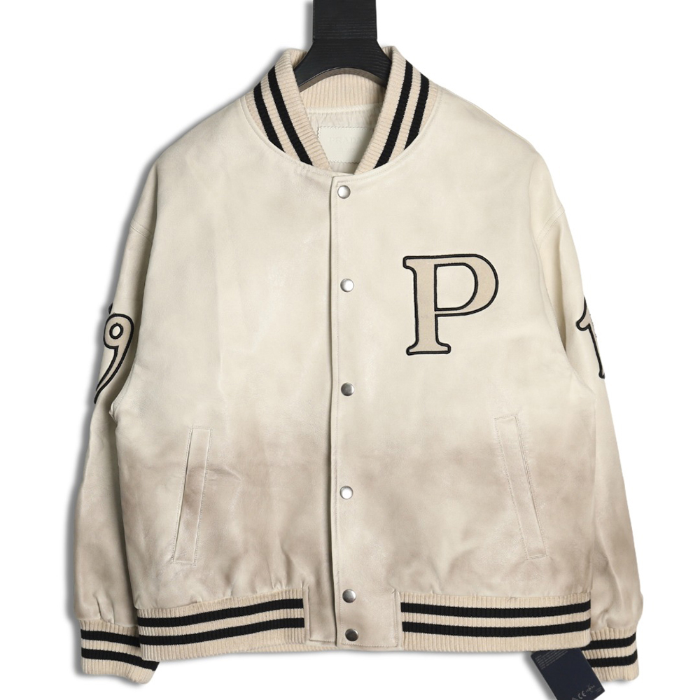 Pra*a p logo leather bomber jacket