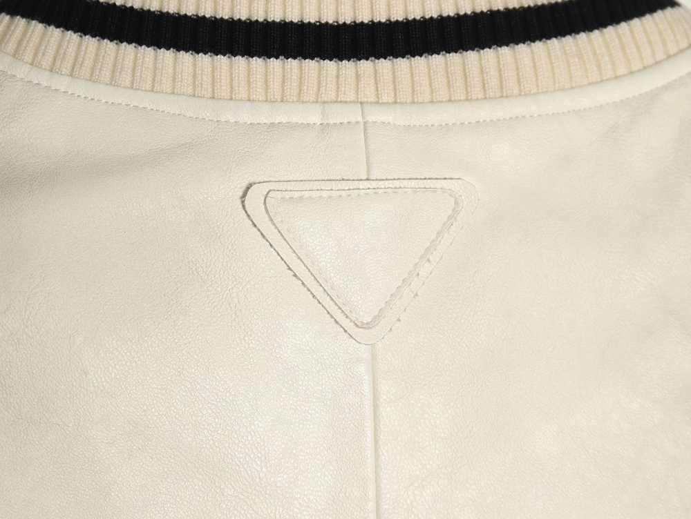 Pra*a p logo leather bomber jacket