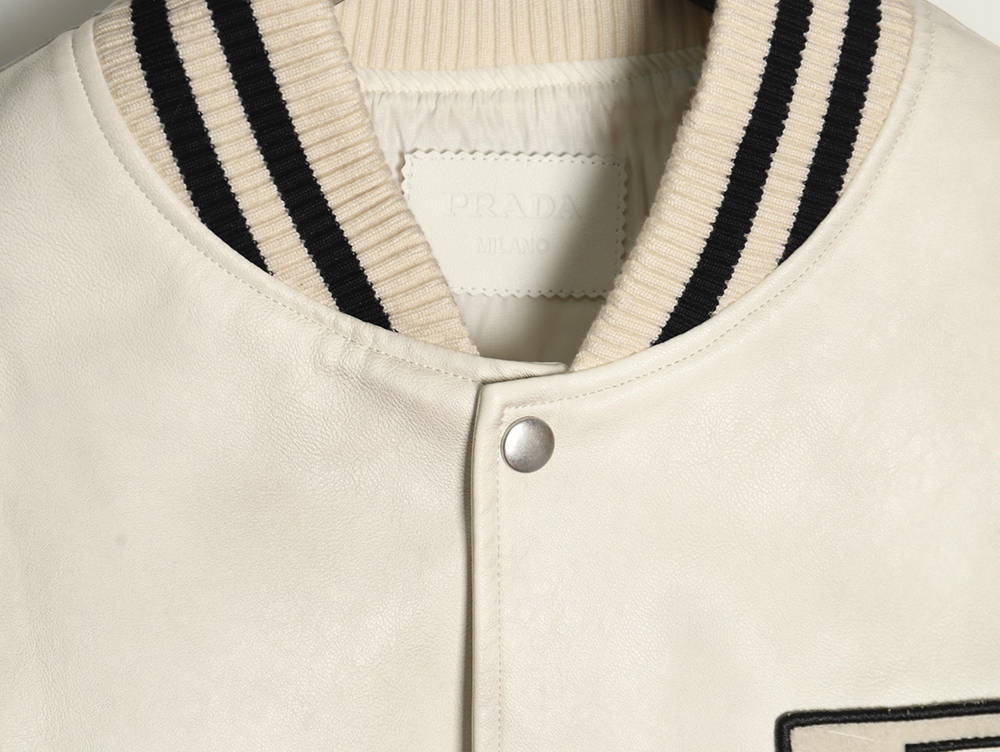 Pra*a p logo leather bomber jacket