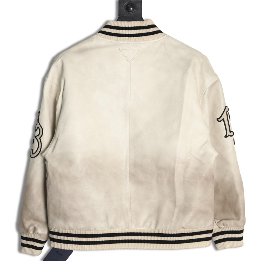 Pra*a p logo leather bomber jacket