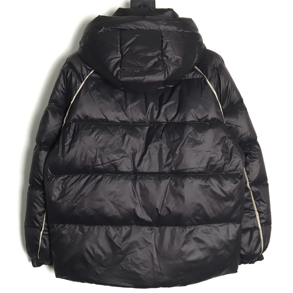 Pra*a metal triangle logo wide brim hooded down jacket