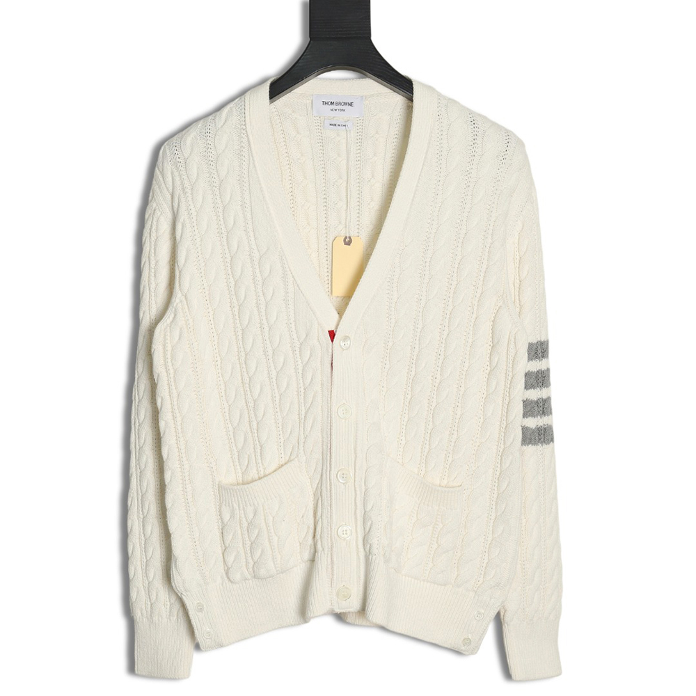 Thom Browne four-strip cable cardigan
