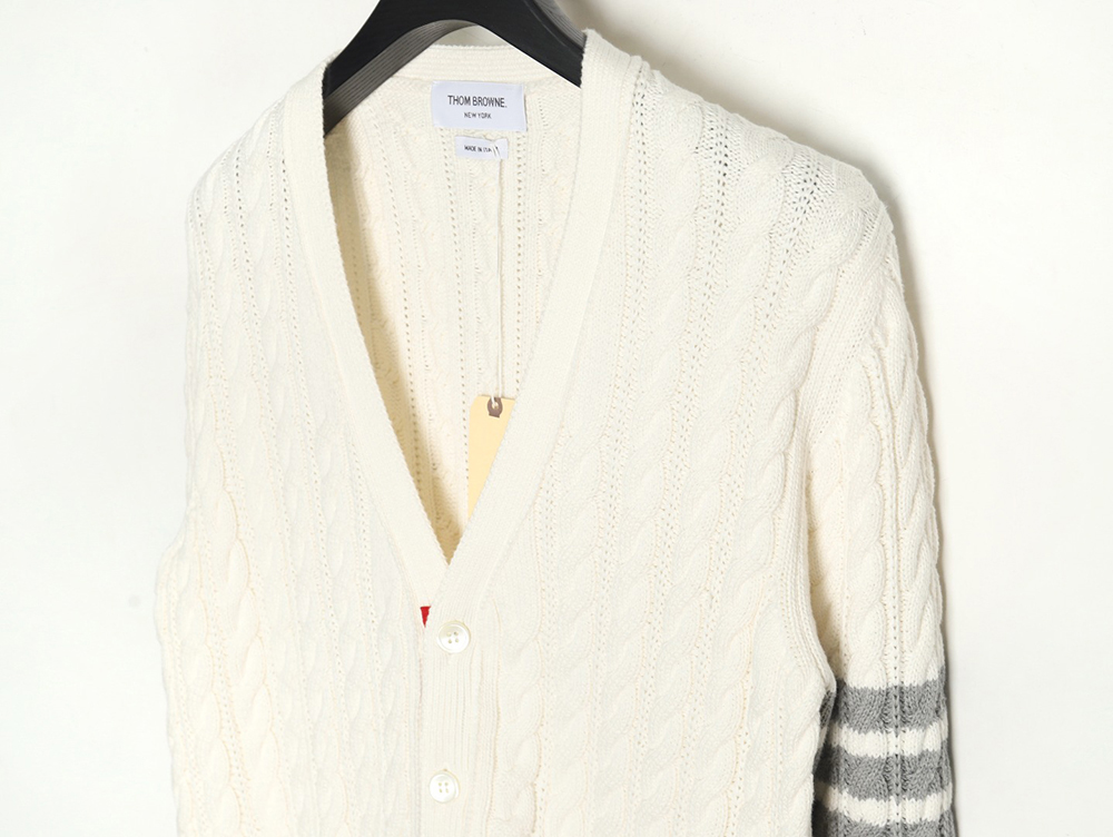 Thom Browne four-strip cable cardigan