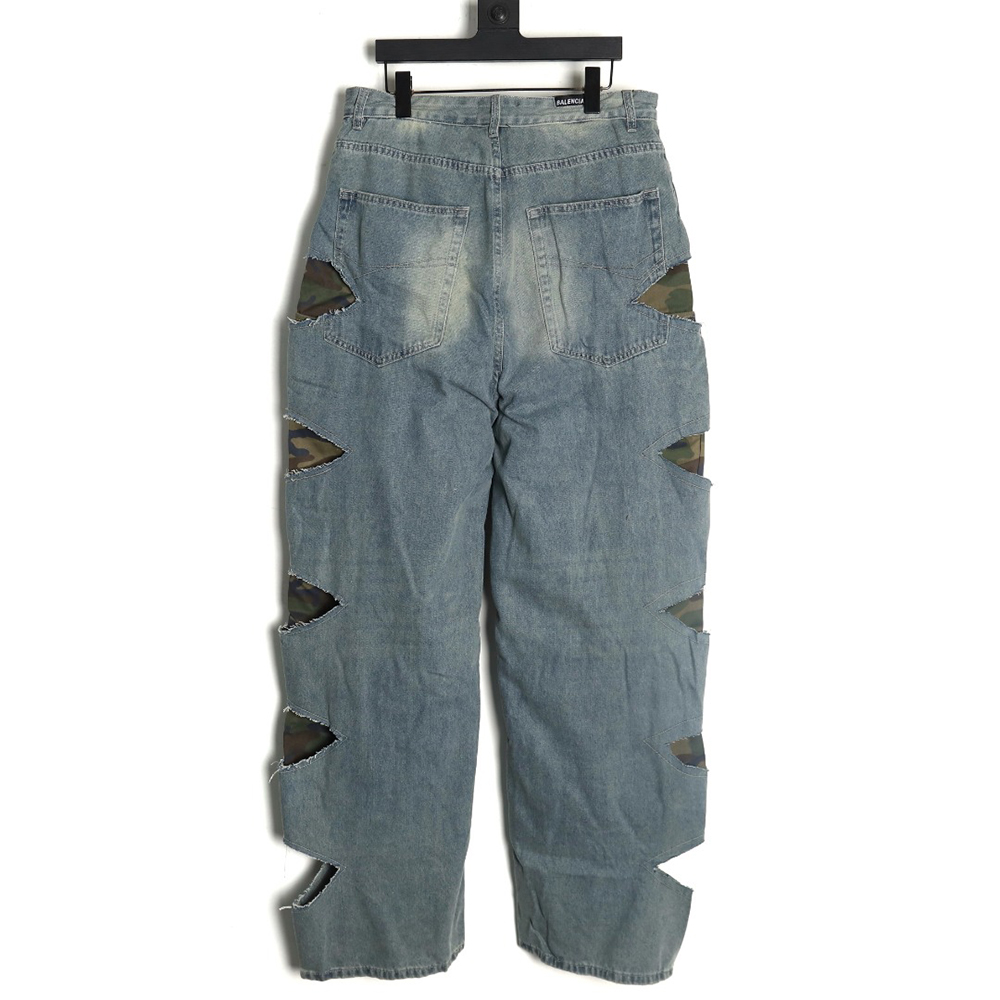 Ba*len*cia*ga ripped camouflage double jeans