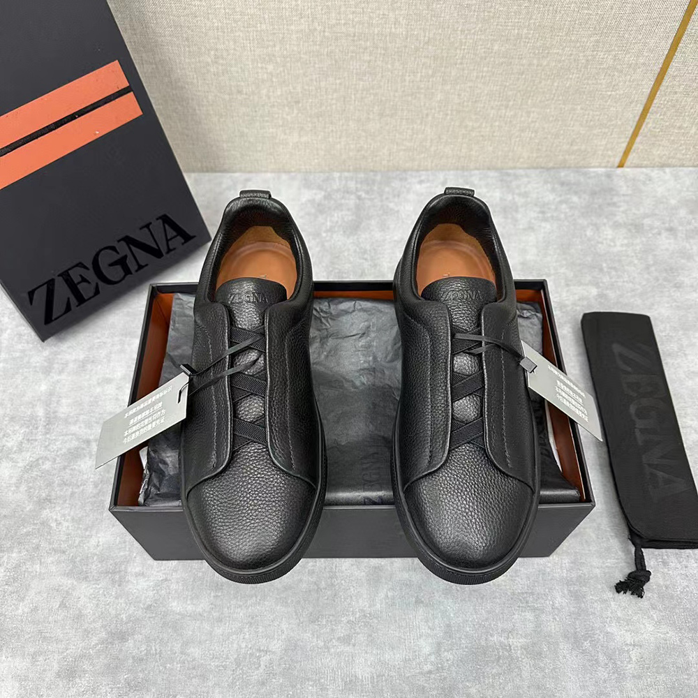 Zegna Black Deerskin Triple Stitch? Sneakers