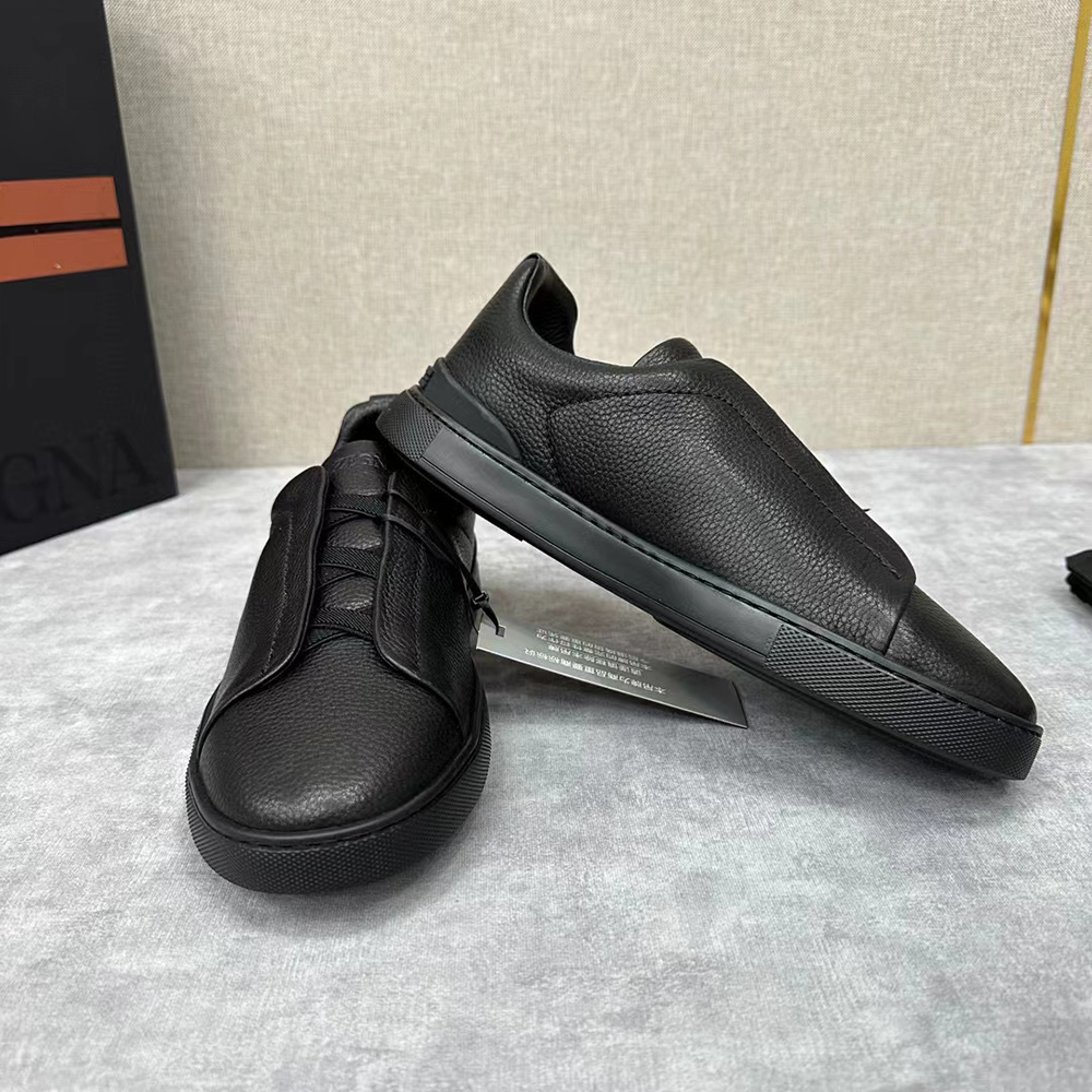 Zegna Black Deerskin Triple Stitch? Sneakers
