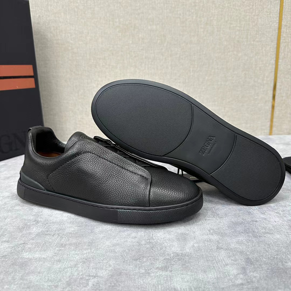 Zegna Black Deerskin Triple Stitch? Sneakers