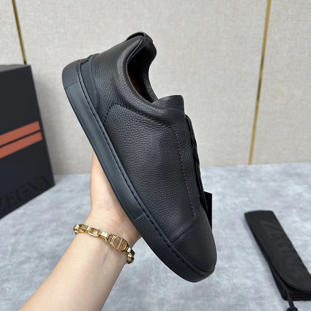 Zegna Black Deerskin Triple Stitch? Sneakers