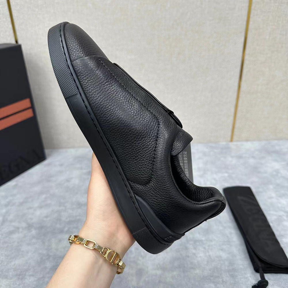 Zegna Black Deerskin Triple Stitch? Sneakers
