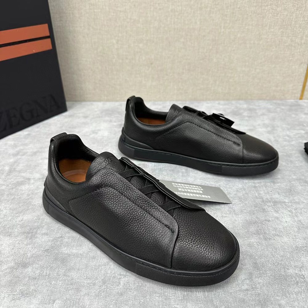 Zegna Black Deerskin Triple Stitch? Sneakers