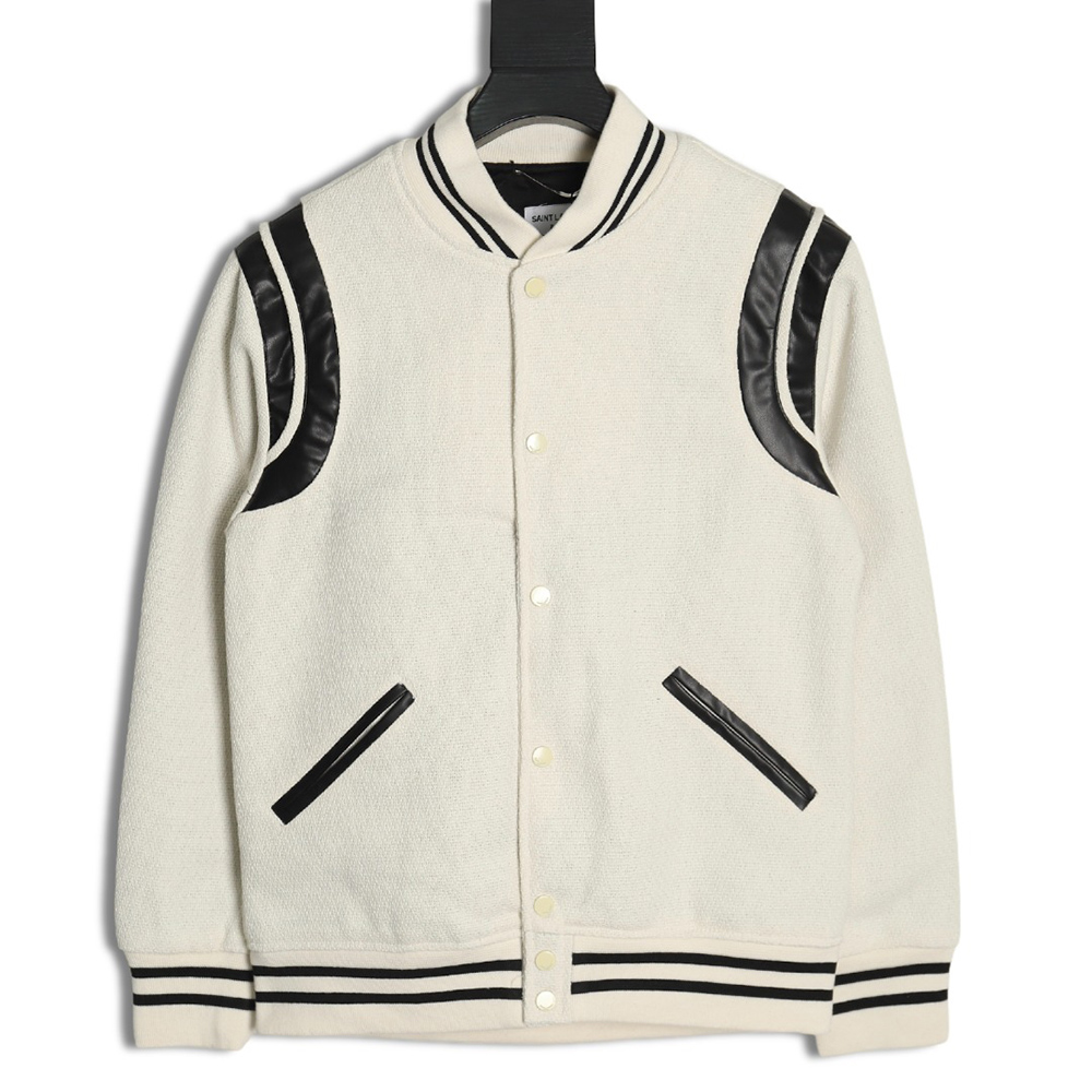 Sa**t Lau*nt paris classic black and white leather baseball collar jacket