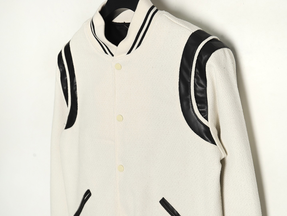 Sa**t Lau*nt paris classic black and white leather baseball collar jacket