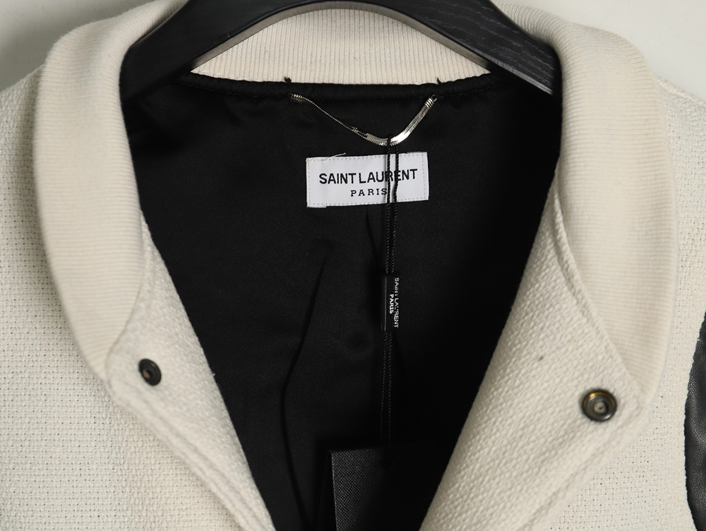 Sa**t Lau*nt paris classic black and white leather baseball collar jacket