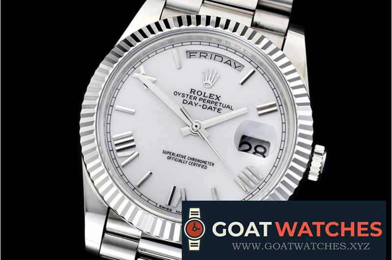 R*l*x - daydate 40mm flt ss/ss pearl wht roman bp swiss 2836